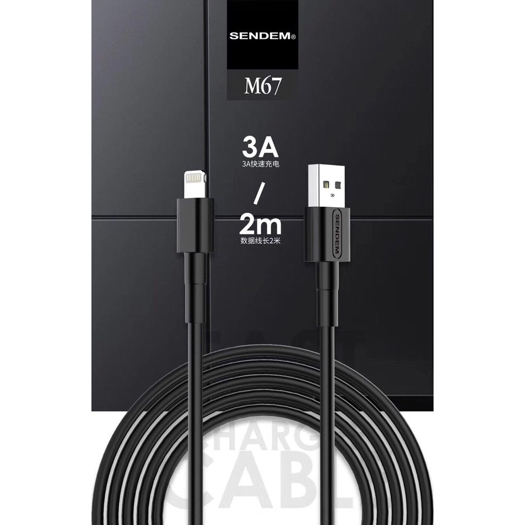 Cáp sạc Lighting, MicroUSB Sendem M67 dài 2M cho điện thoại Iphone, Samsung,... dây nhựa cao cấp sạc cao tốc 3A