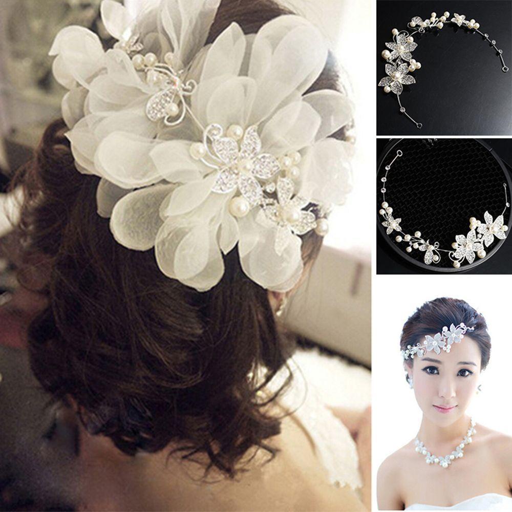 IVORY 1 Vương Miện Cài Tóc Trong Suốt Đính Hoa Và Ngọc Trai Trang Trí Cho Cô Dâu