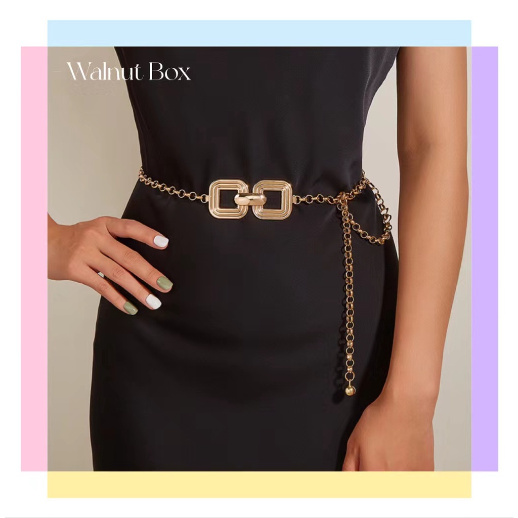 Thắt Lưng Dây Xích Kim Loại Mỏng Màu Vàng Phong Cách Mới