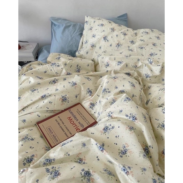 Set Bộ Vỏ Chăn Ga Cotton Living Hoa Nhí, Chất Cotton Mát, Thấm hút Tốt_shinbedding
