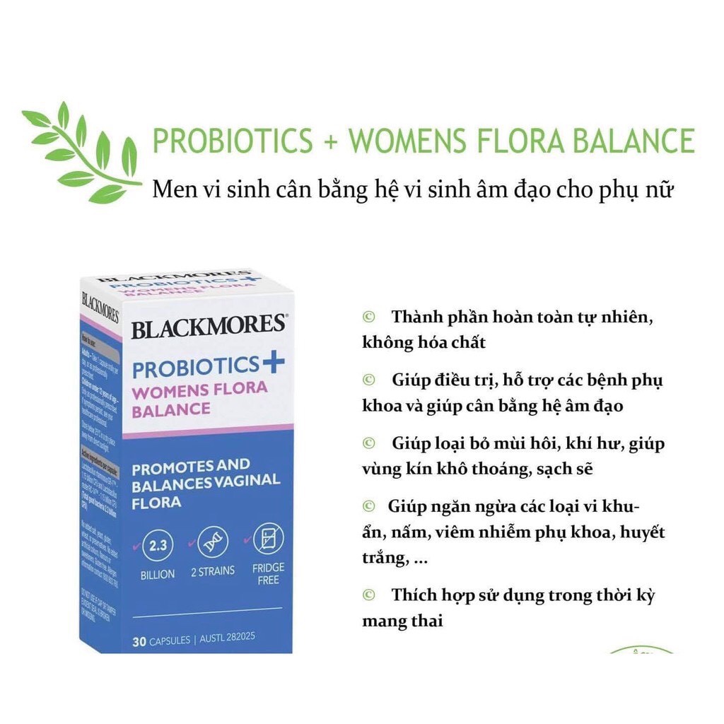 Men Vi Sinh phụ nữ probiotic for women flora 30 - Viên cân bằng lợi khuẩn - Blackmores Probiotics+ Womens Flora Balance