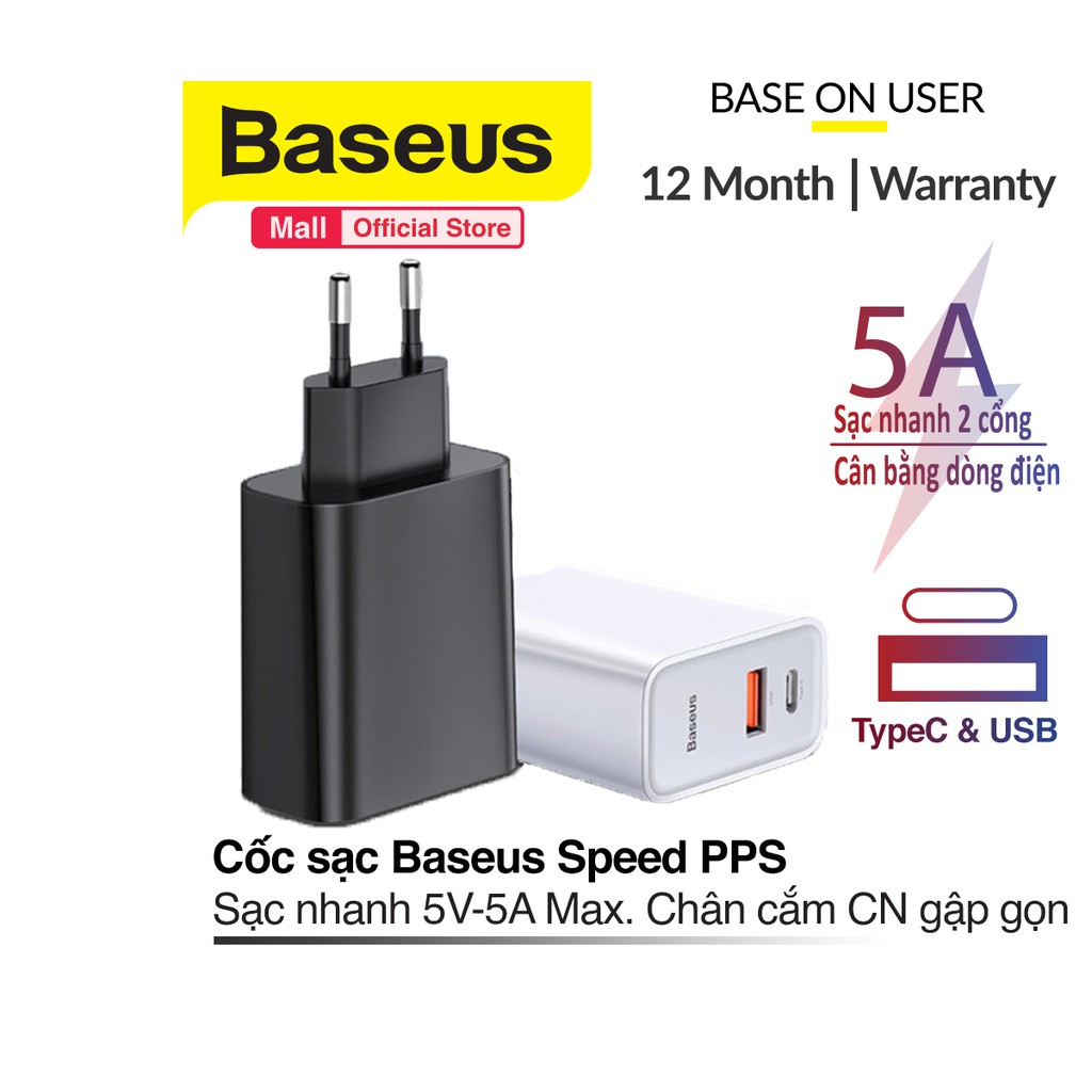 Cốc sạc Baseus Speed PPS Sạc nhanh 5V/5A 30W Type-C và USB cho điện thoại iPhone XS Max Samsung note 10 Huawei Matte