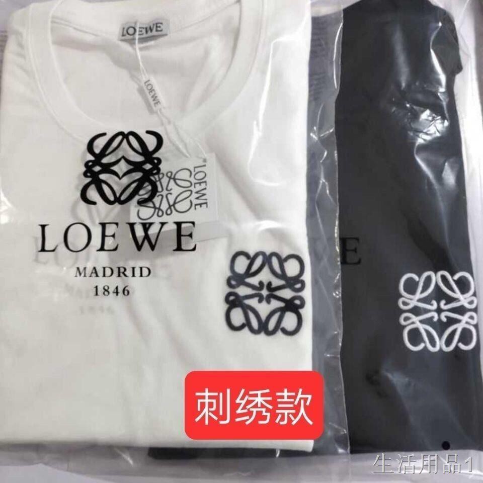 Summer Loewe triều in thêu logo cổ điển cotton rời nam và nữ tròn vài áo thun ngắn tays