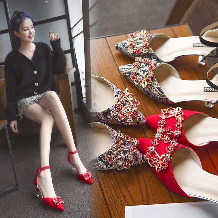 Giày Cao Gót Họa Tiết Chim Phượng Hoàng Phong Cách Vintage Thời Trang Cho Nữ