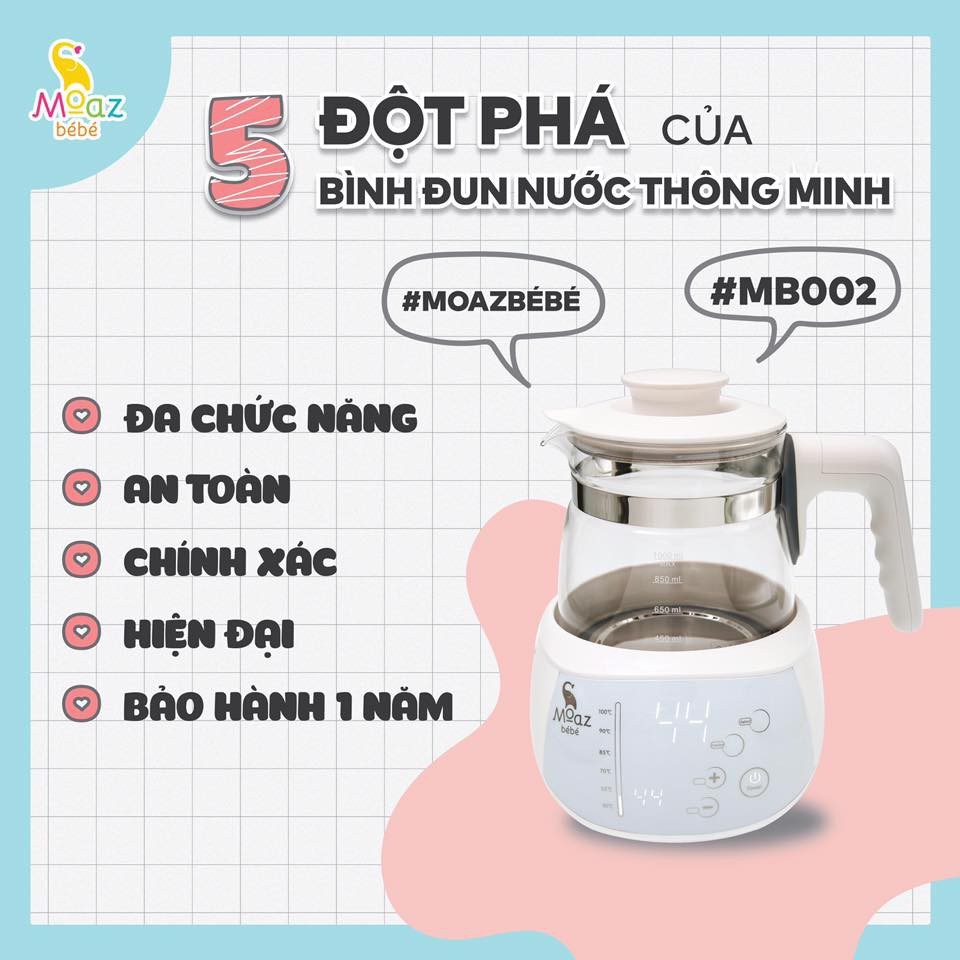 Bình đun nước đa chức năng MoazBeBe [ Bảo Hành 1 Năm]