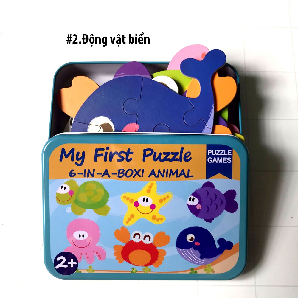 Bộ Xếp Hình 6 Hình Khởi Đầu My First Puzzle Hộp Sắt Cho Bé 2-5 Tuổi - Tranh Ghép 3D #DVB Woodentoys