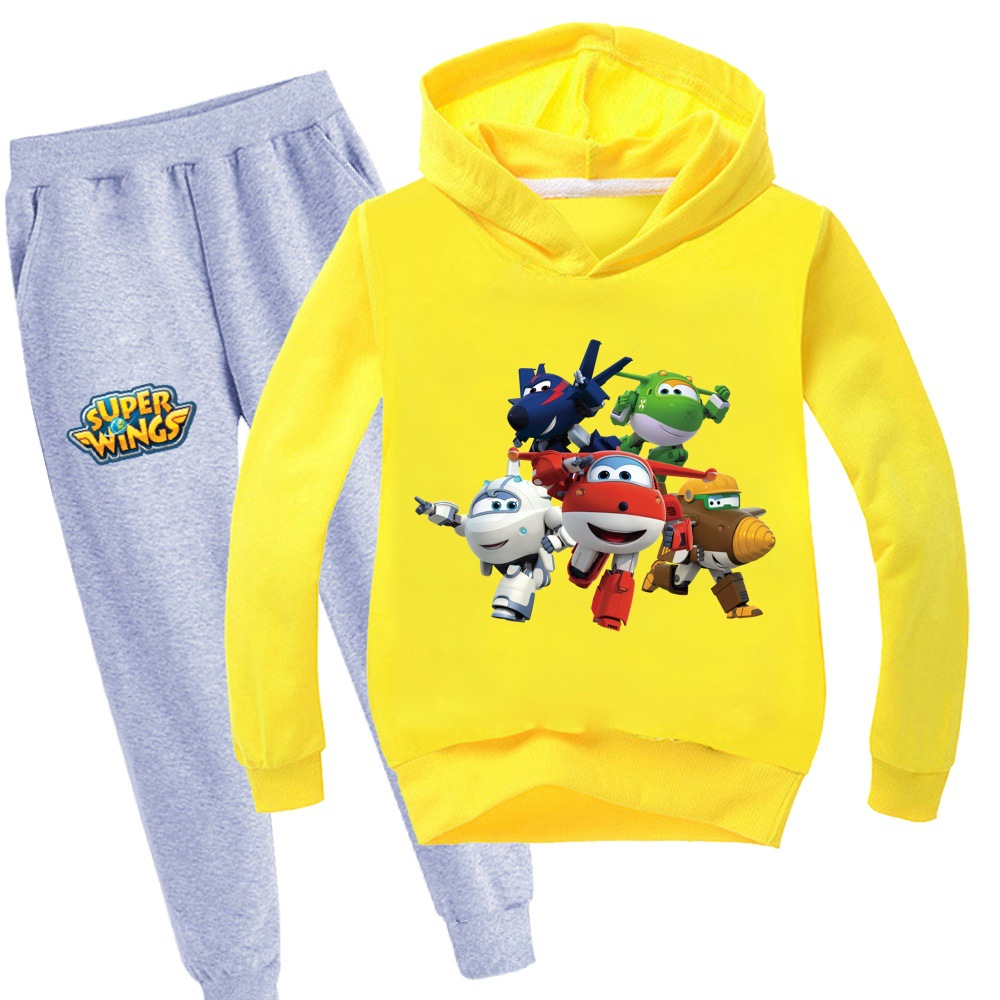 Bộ Đồ 2 Món Gồm Áo Hoodie Tay Dài + Quần Dài In Hình Siêu Nhân Bay Cho Bé Trai / Gái