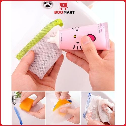 Túi Lưới Đựng Bánh Xà Phòng Tạo Bọt Có Dây Rút 2 Lớp Tiện Lợi - BooMart