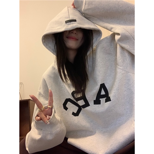 Áo hoodie nữ form rộng dày ABC, hoodie nữ màu xám | BigBuy360 - bigbuy360.vn