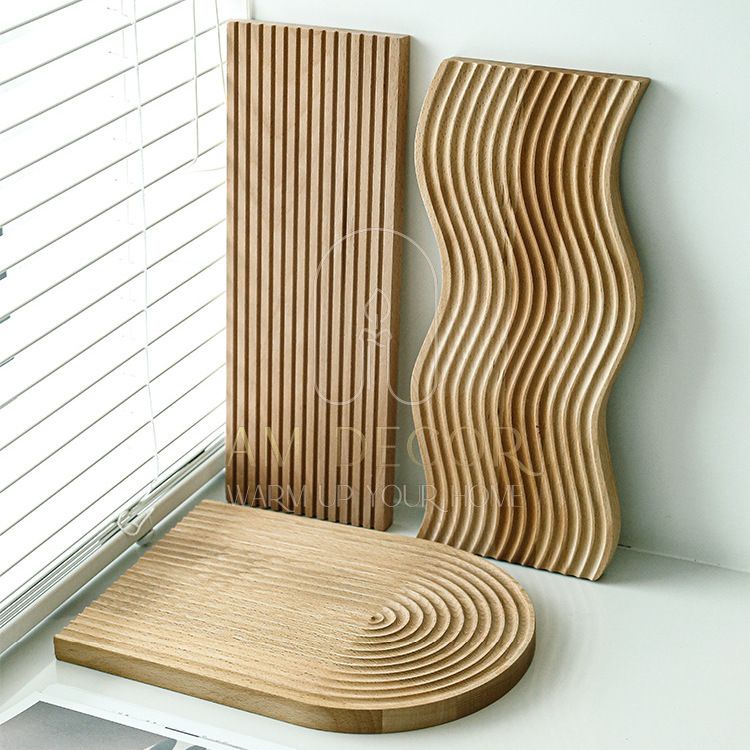 Khay gỗ sồi lượn sóng, khay trà chiều Bắc Âu decor trang trí phòng bếp sang trọng - AM Decor