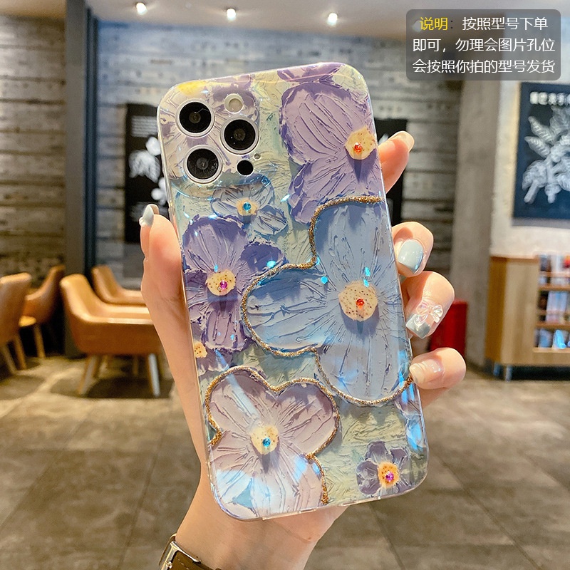 Ốp Điện Thoại Silicon Mềm Họa Tiết Tranh Sơn Dầu Hình Hoa Tím Cho Iphone 11 12 12promax X 7