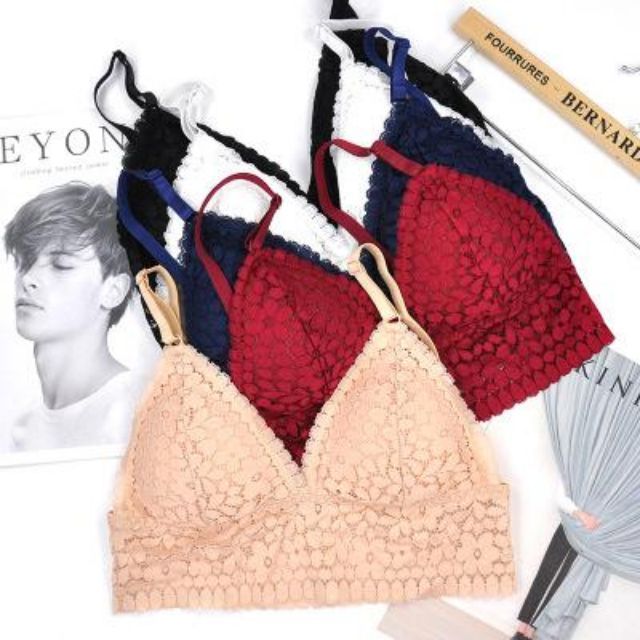 Áo Lót Nữ - Áo Bra ren hoa xanh hai dây croptop quyến rũ_BR032