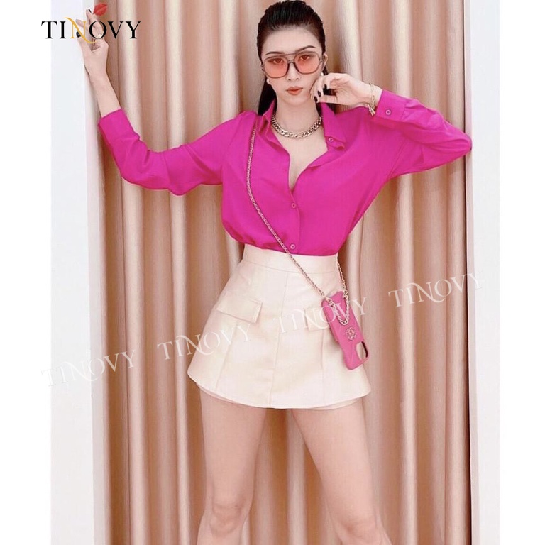 Áo Sơ Mi Nữ TINOVY Lụa Hồng Dài Tay A2217