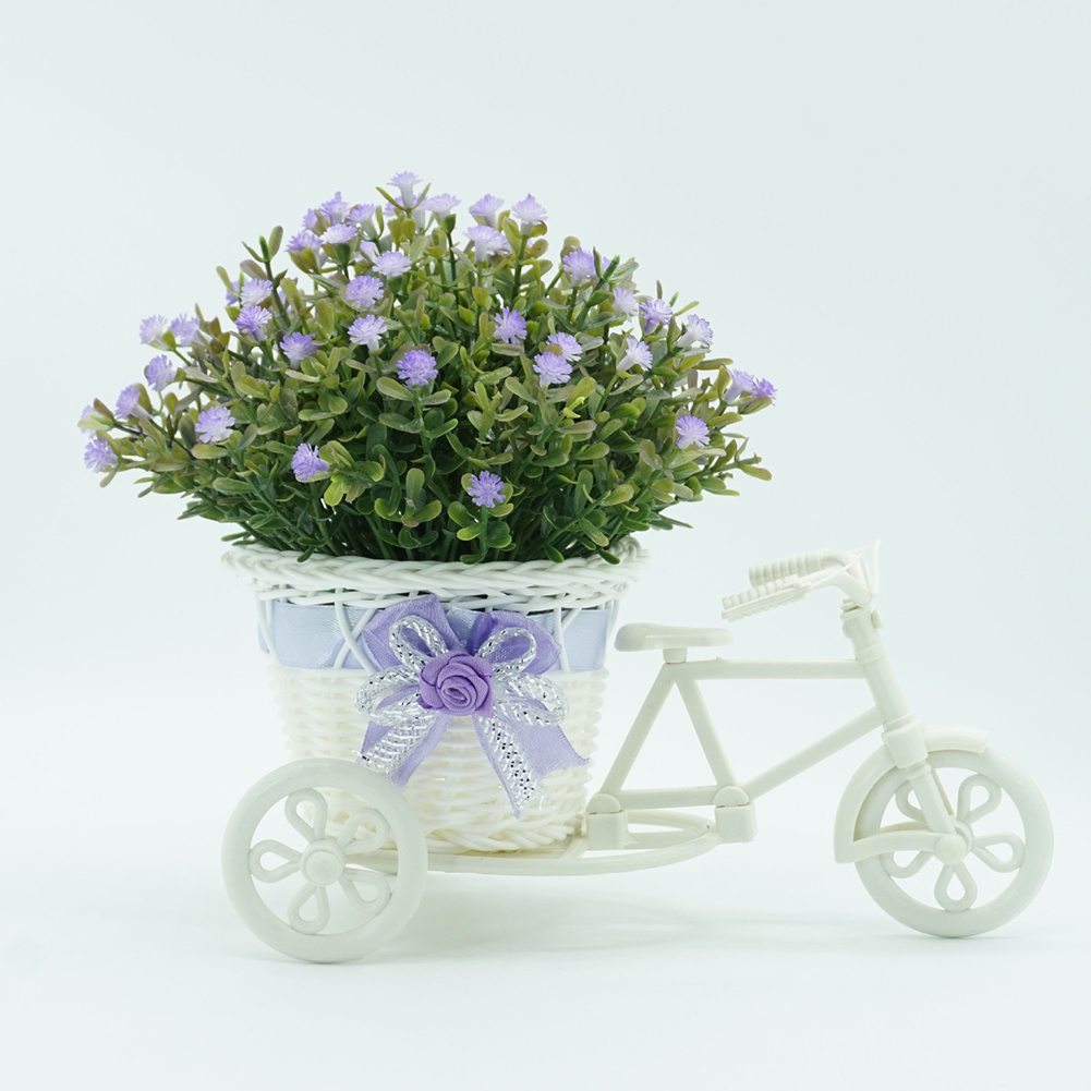 Giỏ Hoa Nhân Tạo Trên Xe Ba Bánh Để Bàn Trang Trí Xinh Xắn