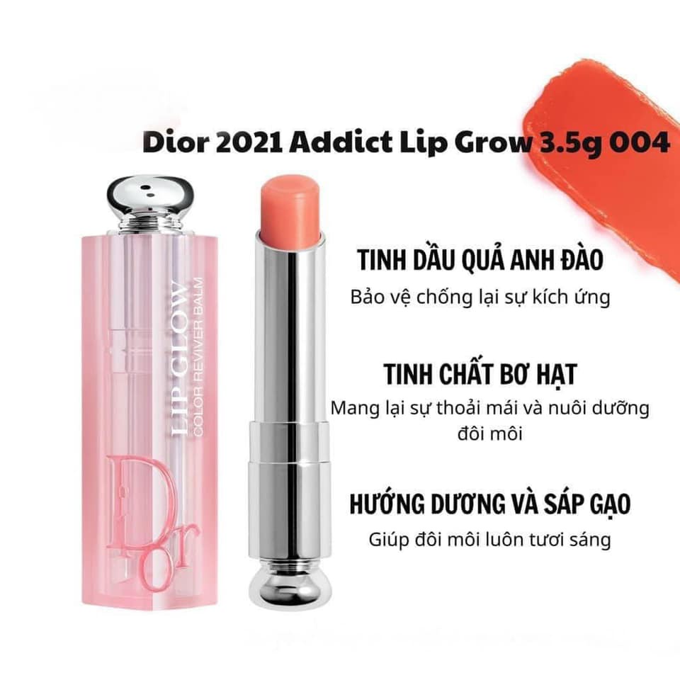 Son Dior 004 Coral (Mẫu Mới 2021) Addict Lip Glow..Công Thức Dưỡng Ẩm Tuyêt Vời Cho Bạn Cảm Giác Thoải Mái,Mềm Mịn