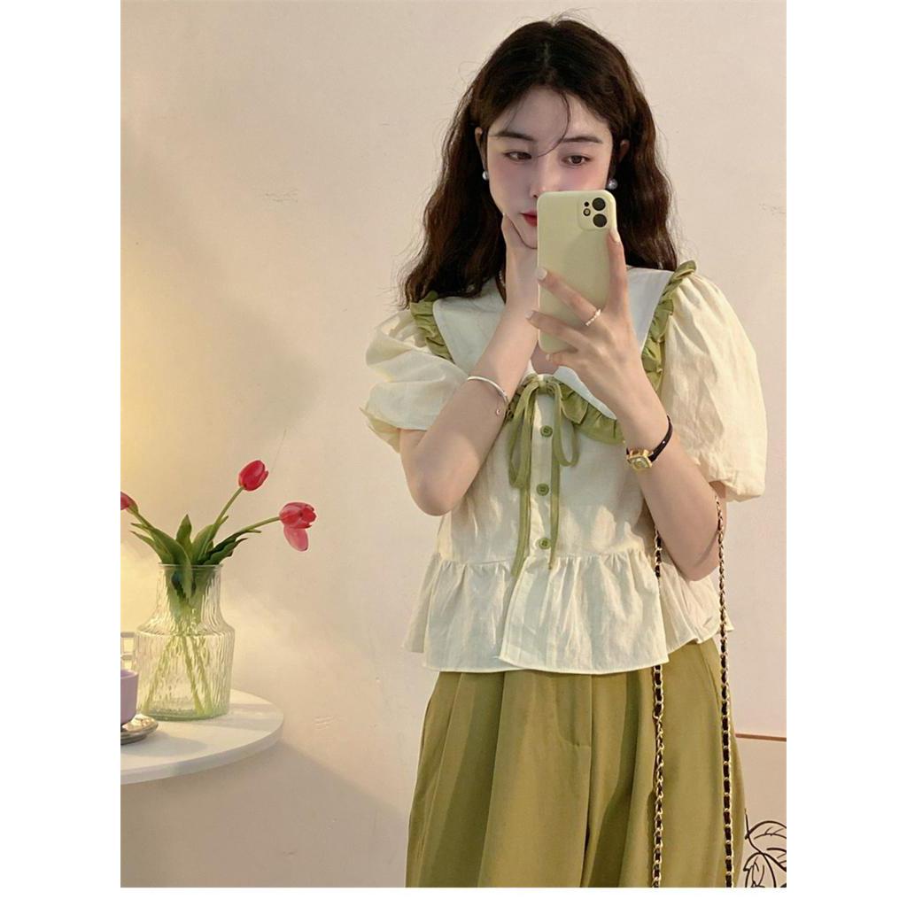 Áo Sơ Mi Tay Phồng Cổ Búp Bê Thời Trang Cho Nữ