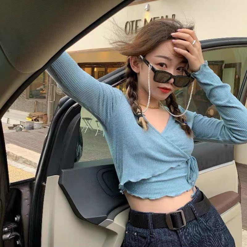 <<Daisy fashion>>Áo croptop nữ tay dài,áo croptop nữ ôm body cổ v thun gân cao cấp, cá tính