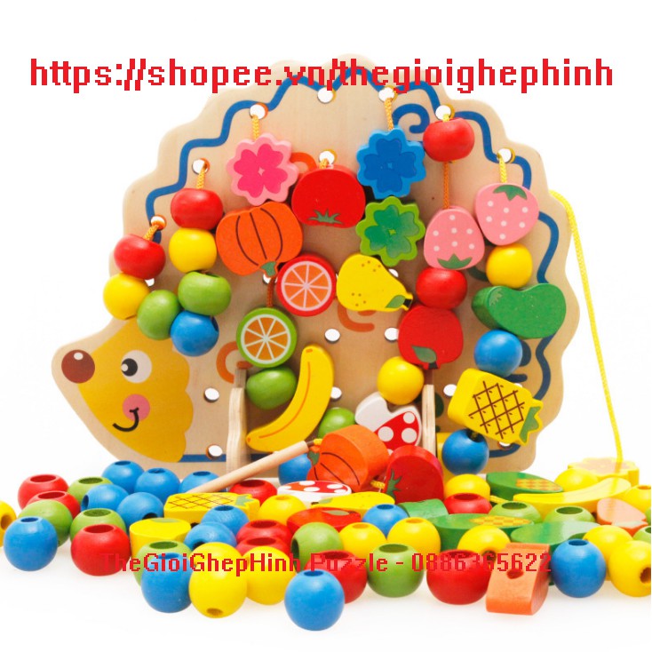 Đồ Chơi Thông Minh Bộ Xâu Hạt Con Nhím 82 Chi Tiết Bằng Gỗ Cho Bé Rèn Luyện Tính Kiên Trì Kiên Nhẫn