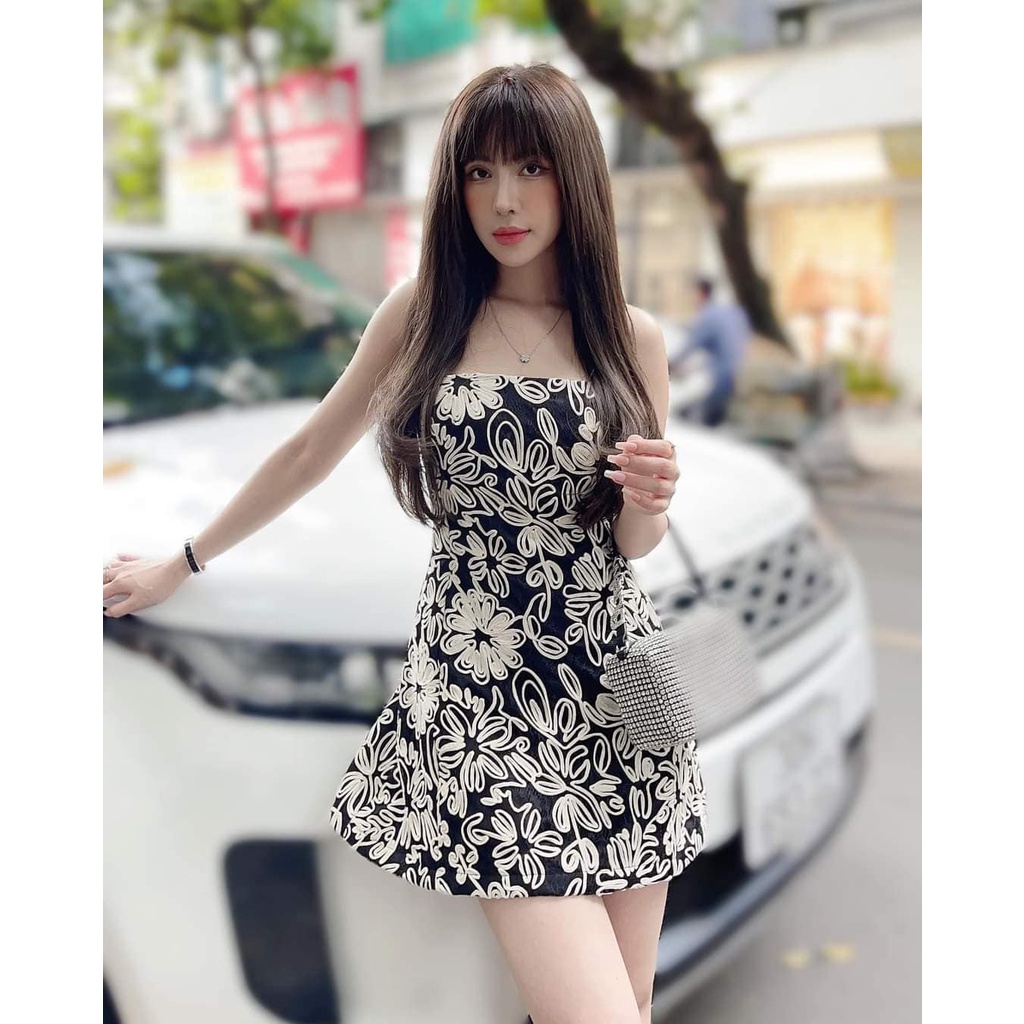VÁY REN HOA NỔI ĐAN DÂY LƯNG