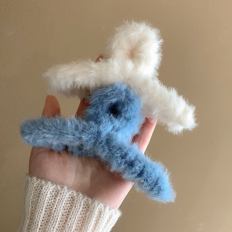 Kẹp tóc hình cá mập phối lông cỡ lớn phong cách Hàn Quốc cho nữ