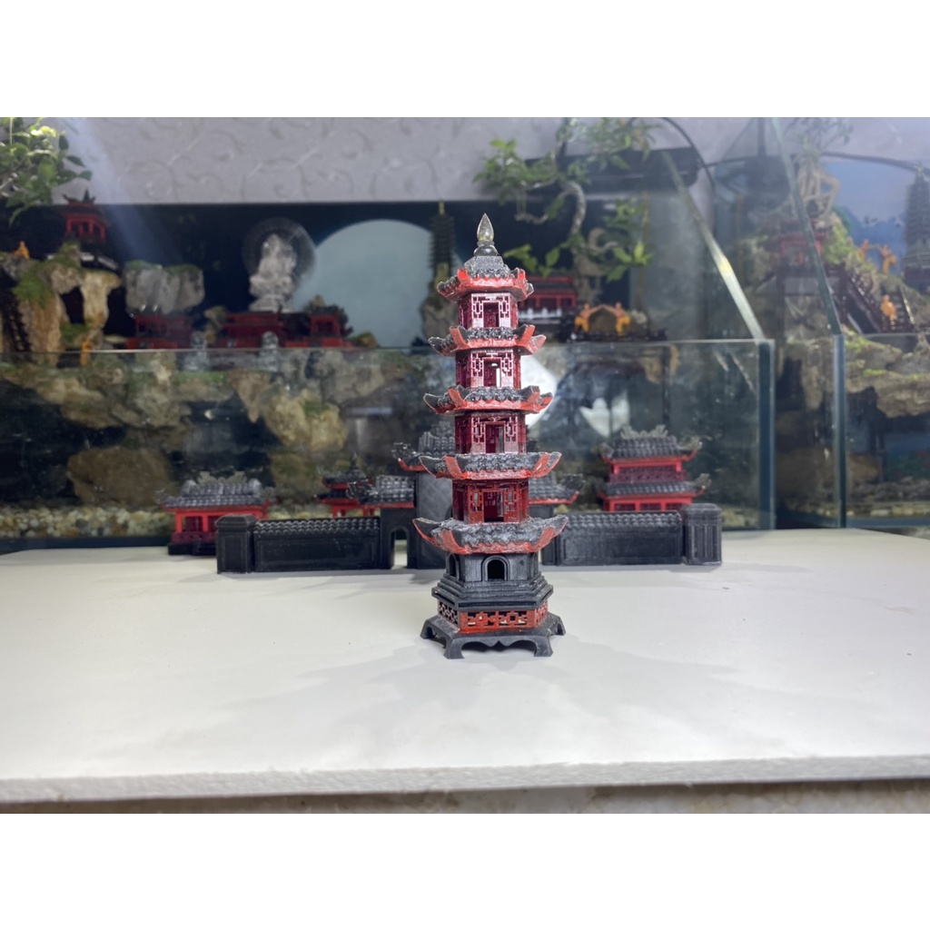 Tiểu cảnh tháp 5 tầng bản đẹp, phụ kiện trang trí, bể cá, thuỷ sinh, sân vườn, hòn non bộ