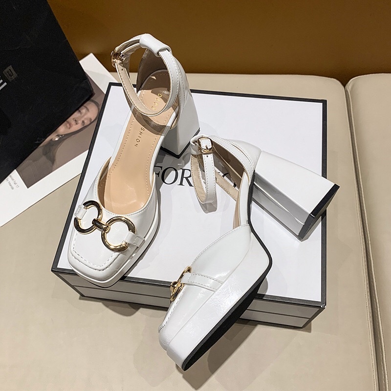 _ Giày cao gót nữ phối móc xích 2 màu siêu xinh