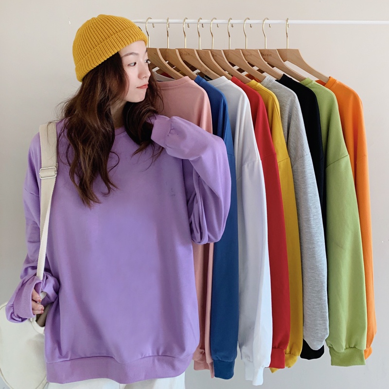 Áo SUXI tay dài cổ tròn màu sắc đơn giản thời trang cho nữ