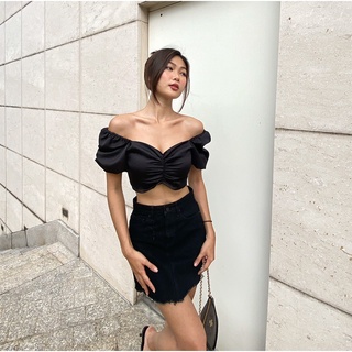 Chân váy jean đen chữ a cá tính reverclothings black jean skirt