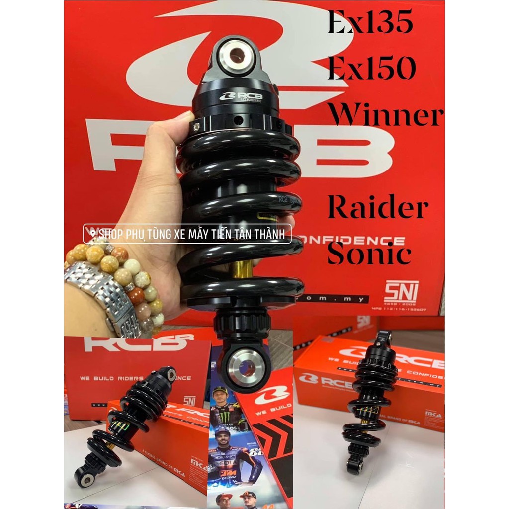 Phuộc sau RCB mẫu S2 lò xo đen ty vàng  wave Exciter 135 ex150  Satria  raider sonic Winner Hàng chính hãng RACING BOY