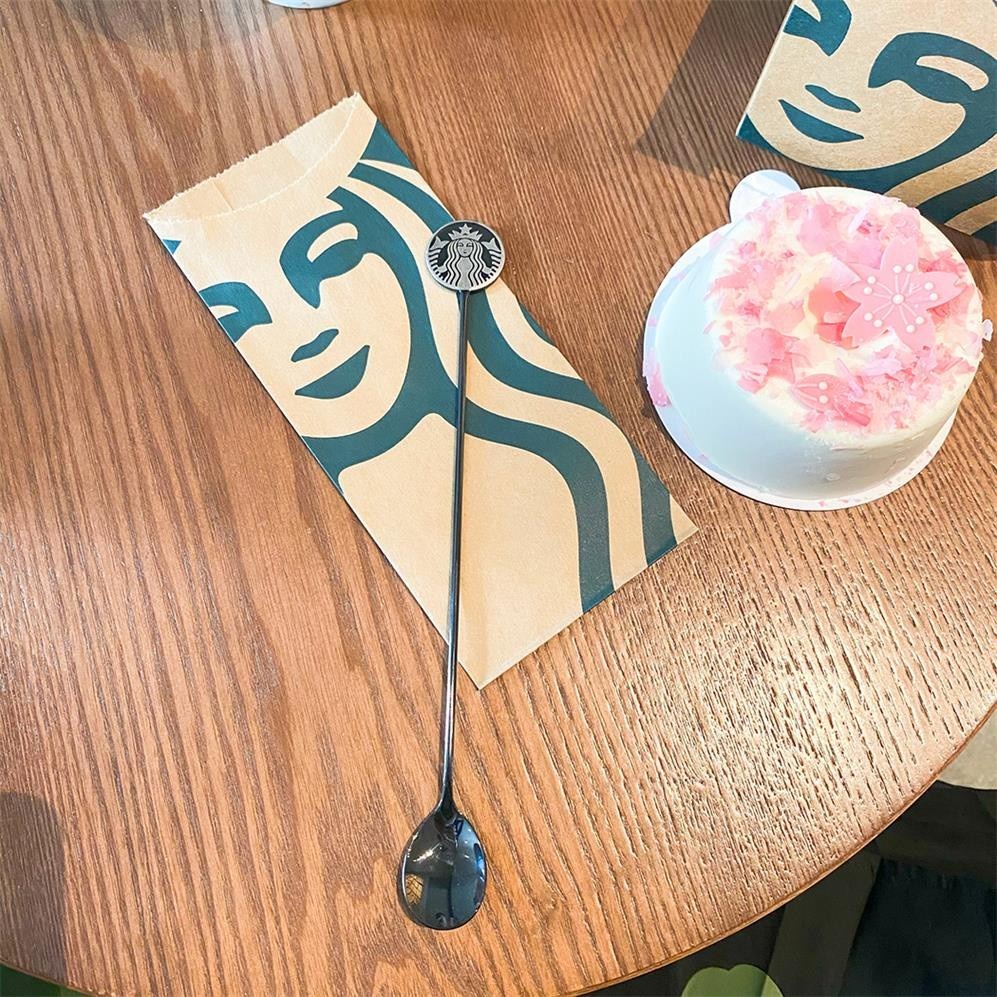 1 muỗng khuấy bằng thép không gỉ 304 cán dài 21cm họa tiết Starbucks màu vàng hồng bạc cho quán cà phê/ cửa hàng/ cửa hàng/ nhà hàng/ nhà hàng