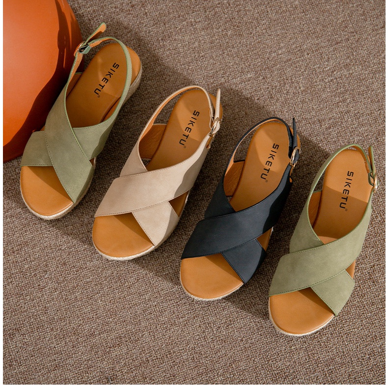 Giày sandal đế xuồng dày quai chéo thiết kế thoải mái thời trang năng động