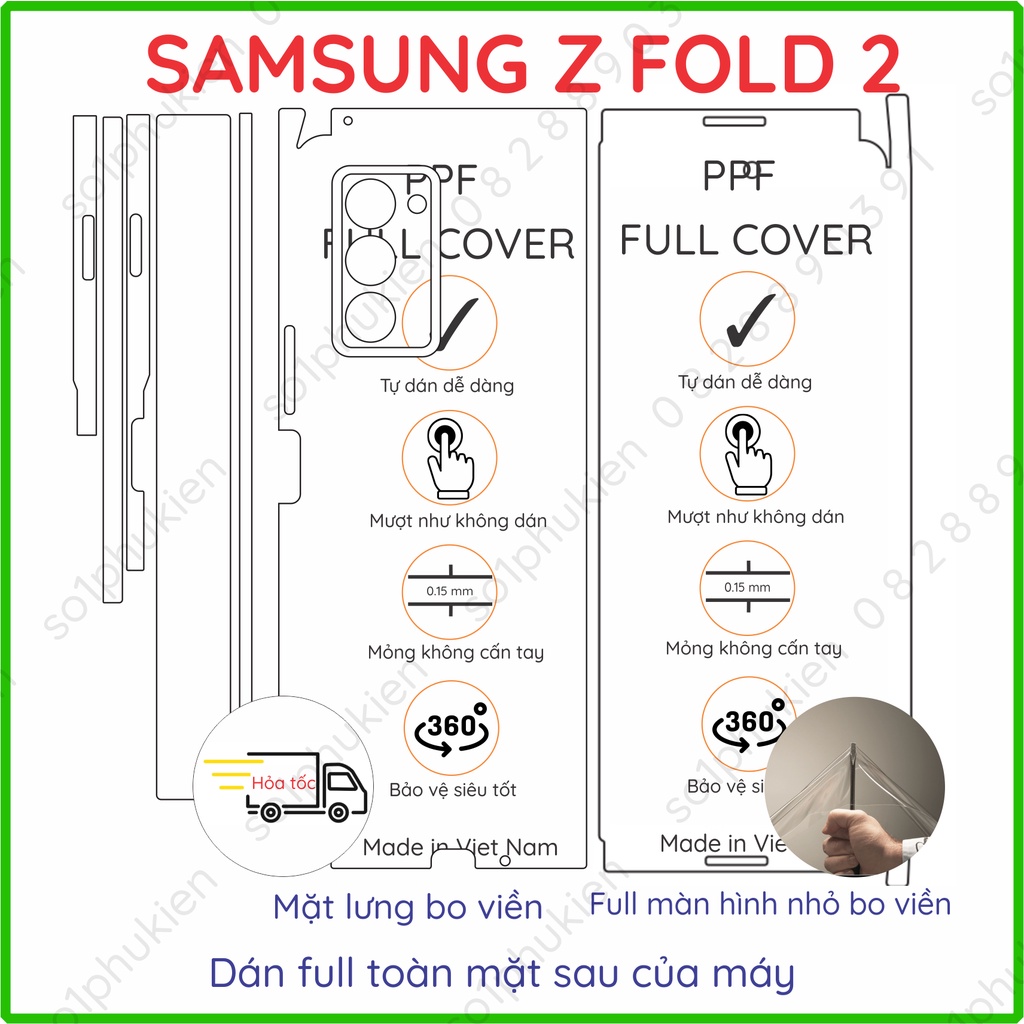 Dán PPF bóng, nhám cho Galaxy Z Fold 2 màn hình, mặt lưng, full lưng siêu bảo vệ
