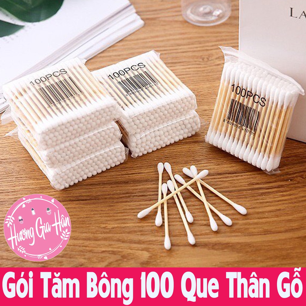 Tăm Bông Thân Gỗ Gói 100 Que ( Thân thiện và bảo vệ môi trường)