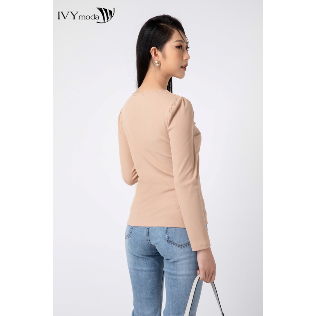 Áo thun gân nữ xoắn ngực IVY moda MS 58M6870