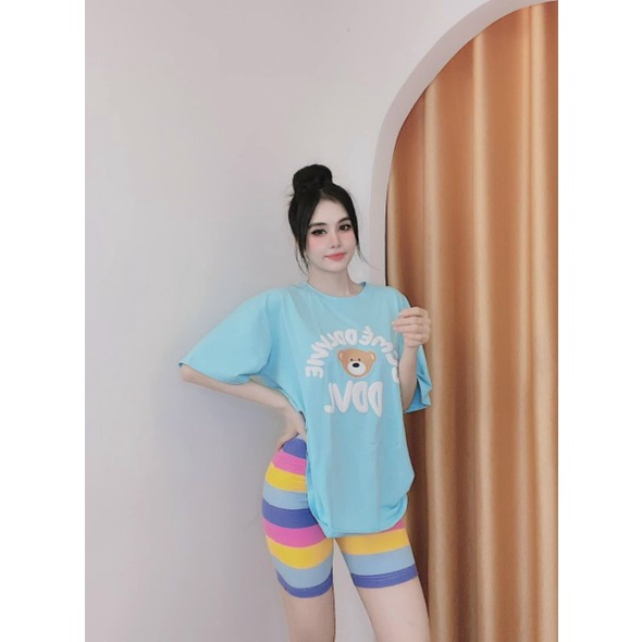 Set bộ áo thun tay lỡ form rộng kèm quần sắc màu siêu hot