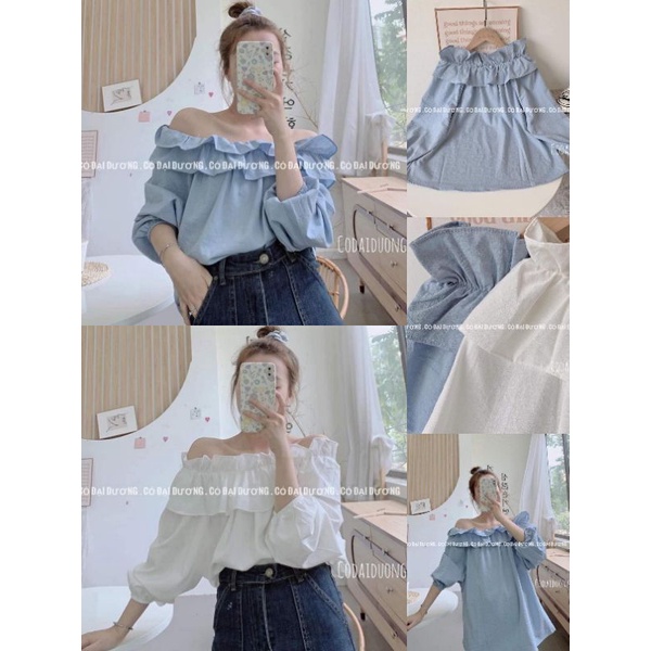 Áo Sơ Mi Trễ Vai Viền  Bèo Tiểu Thư Siêu Xinh | BigBuy360 - bigbuy360.vn