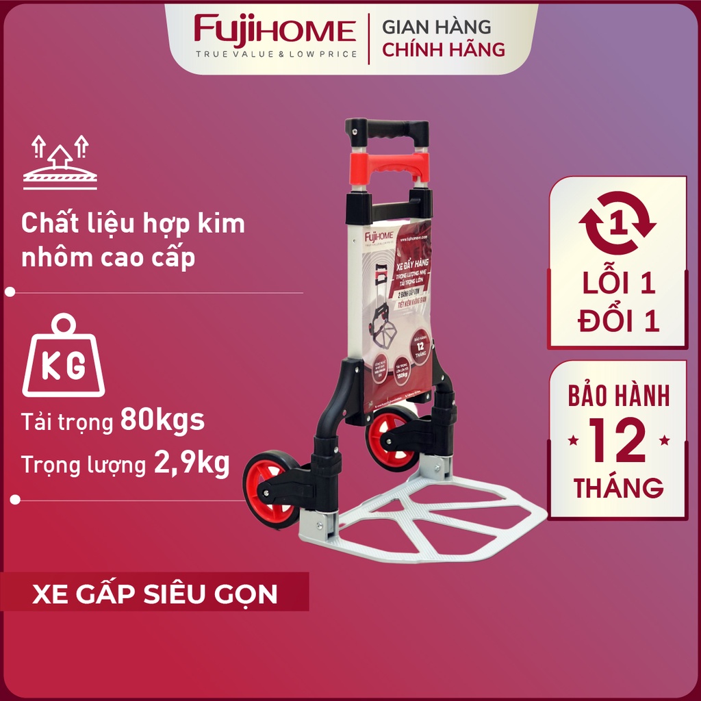 Xe đẩy hàng gấp gọn 2 bánh chở hàng 80kg Nhật Bản FUJIHOME HT-280, xe kéo hàng  gấp gọn nhẹ siêu thị đa năng giá rẻ mini