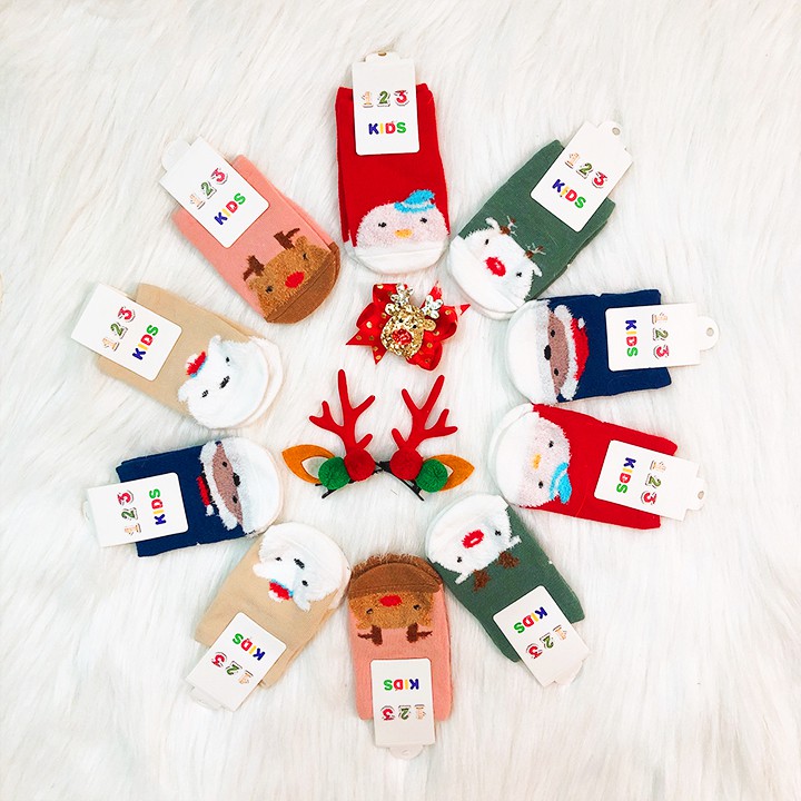 Set 2 đôi tất vớ Noel cao cấp chống trượt cổ thấp cho bé 0-3 tuổi chất cotton họa tiết Giáng sinh BBShine - T015