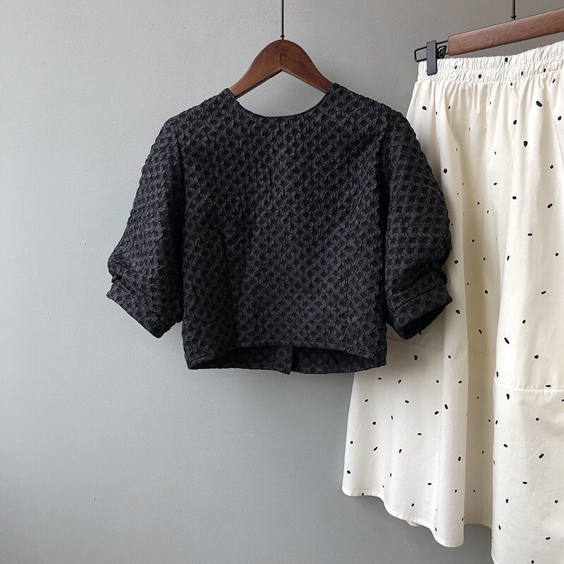 Áo sơ mi SUXI tay phồng ngắn dáng rộng phong cách Hàn Quốc thời trang mùa hè cho nữ