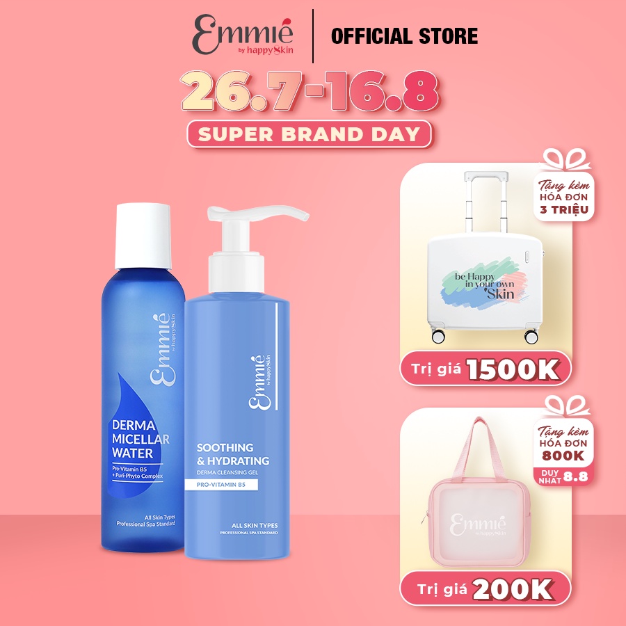 Bộ Sản Phẩm Làm Sạch Da Emmié By Happy Skin 2 món: Gel Rửa Mặt Emmie 180ml + Nước Tẩy Trang Emmie 250ml