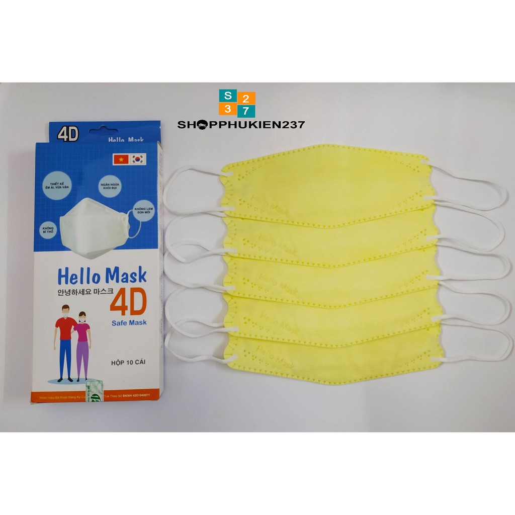 Khẩu trang 4D Hello Mask 10 cái / hộp chất liệu 4 lớp vải sms cao cấp | WebRaoVat - webraovat.net.vn