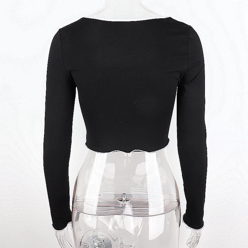 DUNEA Áo Thun Tay Dài Cổ Vuông Màu Sắc Tương Phản Quyến Rũ Cho Nữ 3.3