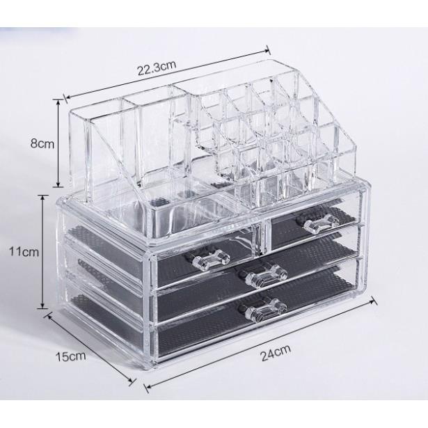 Kệ đựng mỹ phẩm mica 4 tầng, 4 ngăn kéo để bàn có khay để son đẹp sang trọng ( tuyển khách sỉ)