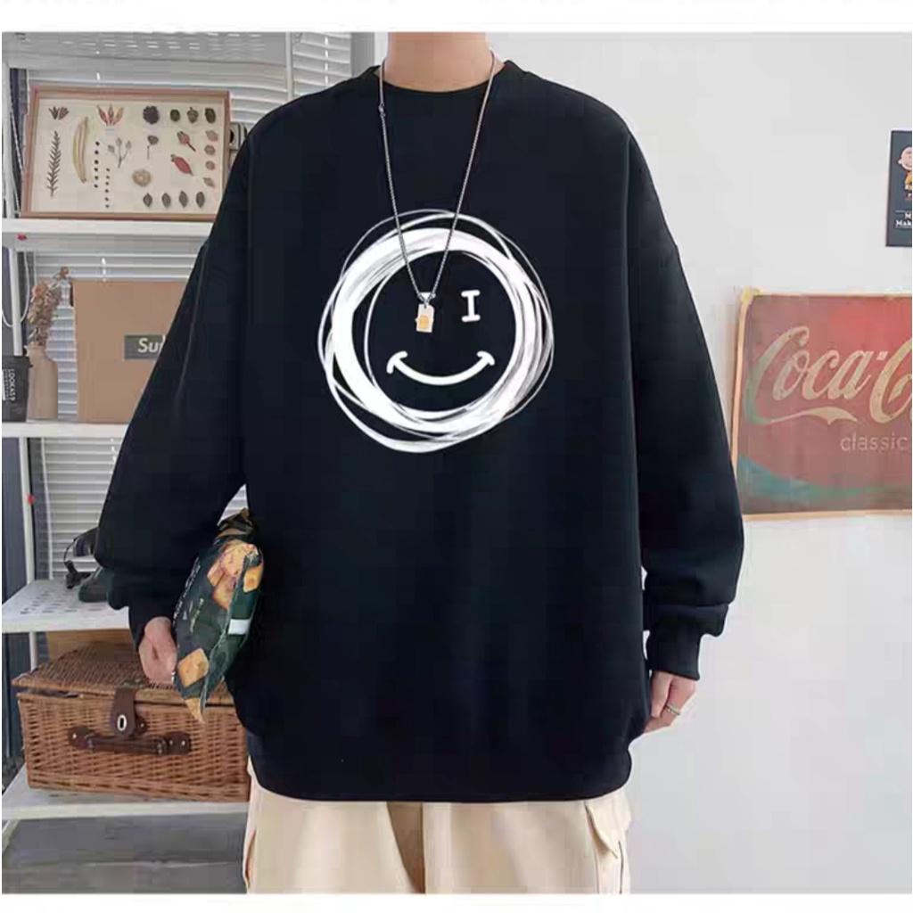 Áo sweater nam nữ, Áo nỉ nam nữ form rộng nam nữ Cotton oversize form rộng hoạ tiết mặt cười AMZ2