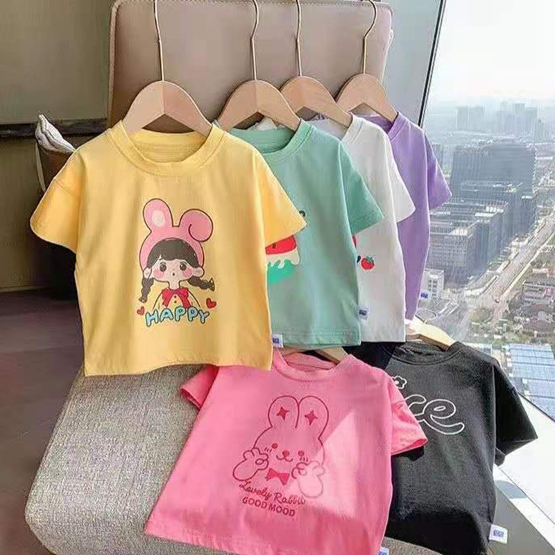 Áo thun tay ngắn vải cotton phong cách Hàn Quốc thời trang mùa hè nhiều màu tùy chọn cho bé gái