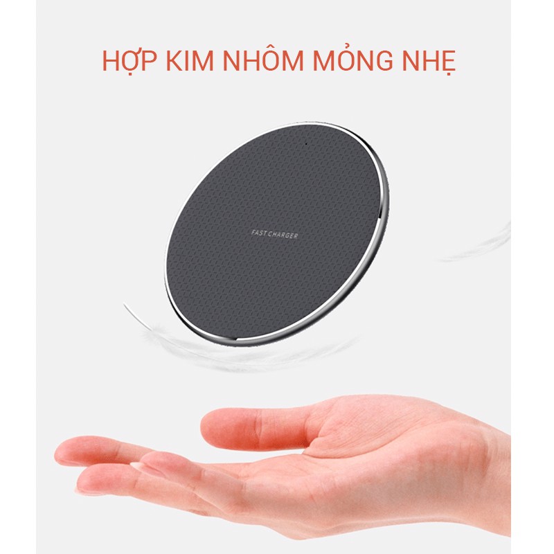 [HÀNG CÓ SẴN] Đế sạc nhanh không dây hình tròn 10W hợp kim nhôm cho Iphone và Samsung