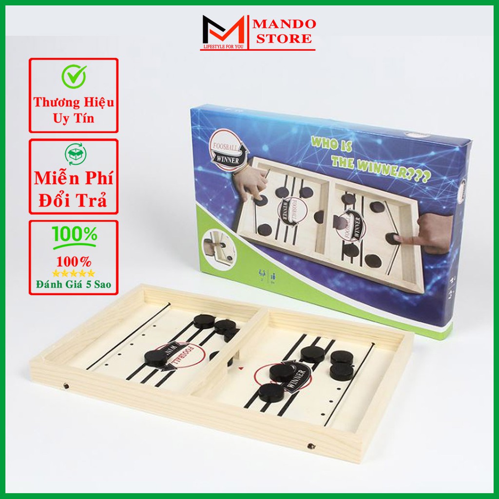 Bộ Cờ Búng Bàn Đấu Ice Hockey Bằng Gỗ Loại Nhỏ 37*30*3cm - Cờ Bắn Bi Gỗ Xuyên Lỗ Foosball Winner, Sling Puck