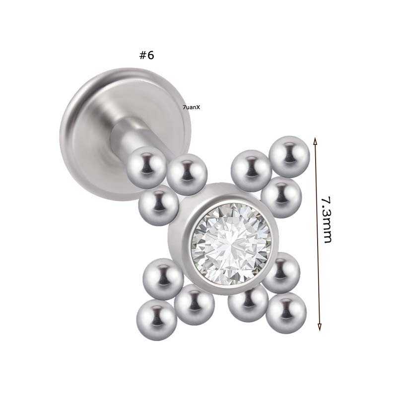 Khuyên môi bằng thép không gỉ đính đá zircon có độ dày thanh xỏ 1.2mm (16G)