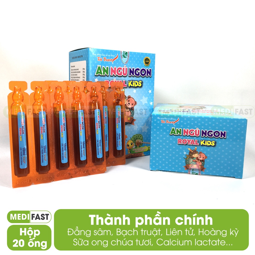 Ăn Ngủ Ngon Royal Kids Tất Thành - Giúp bé ăn ngủ ngon, không còn mồ hôi trộm từ đẳng sâm, sữa ong chúa - Hộp 20 ống