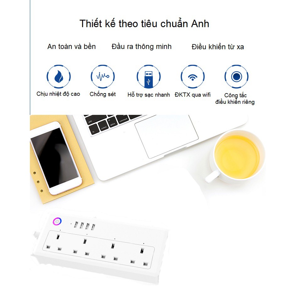 Ổ Cắm Wifi Điều Khiển Từ Xa 4 ổ BSD09 ( BẬT - TẮT 4 THIẾT BỊ ĐIỆN ĐỘC LẬP )